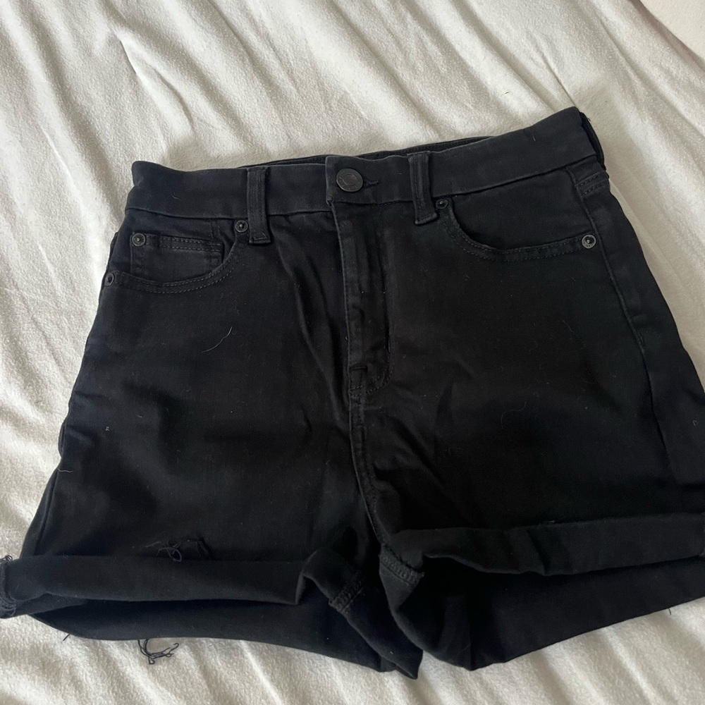 american eagle stretchy high waisted black denim shorts